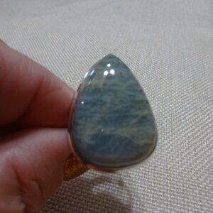 Handcrafted Statement Sterling Silver Teardrop Blue Stone Ring -  Size 6.5